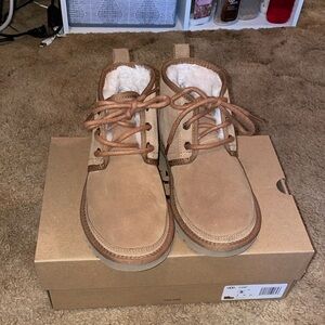 UGG Tan Suede Lace-Up Boots with Shearling Lining